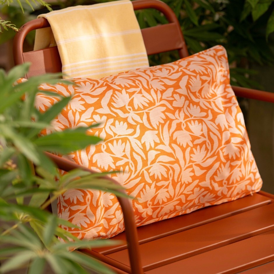 Orange printed rectangular cushion