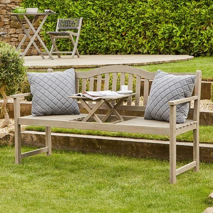 Garden bench with coffee table - greywashed