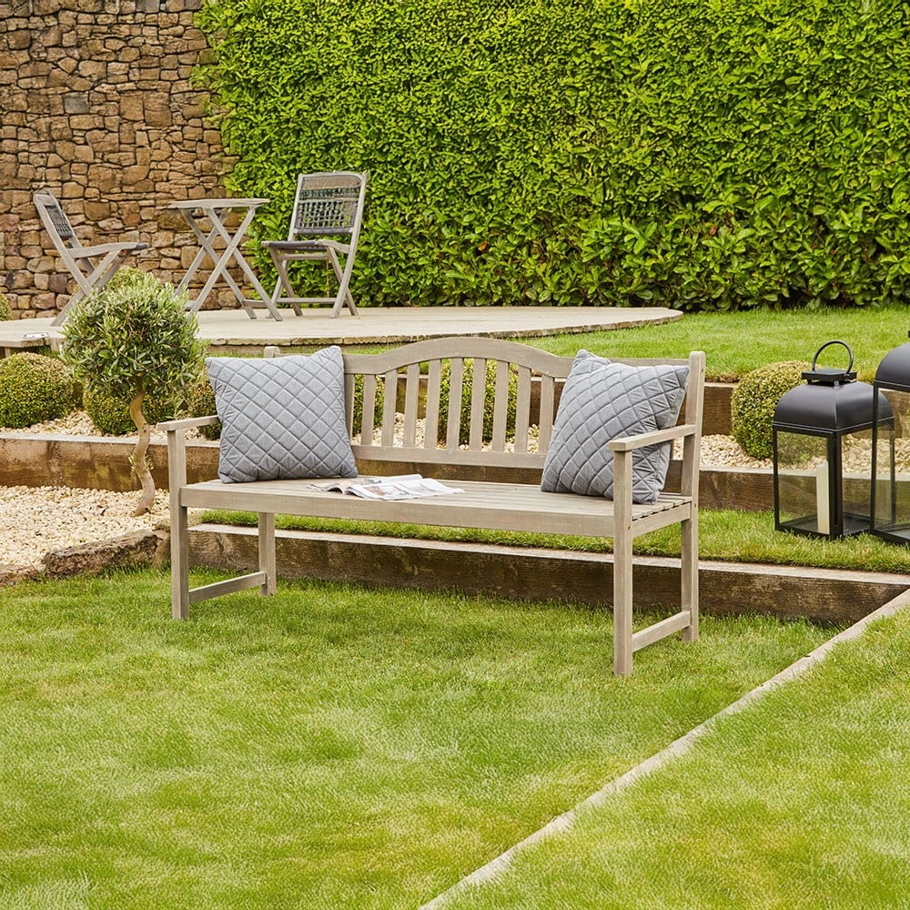 Garden bench with coffee table - greywashed