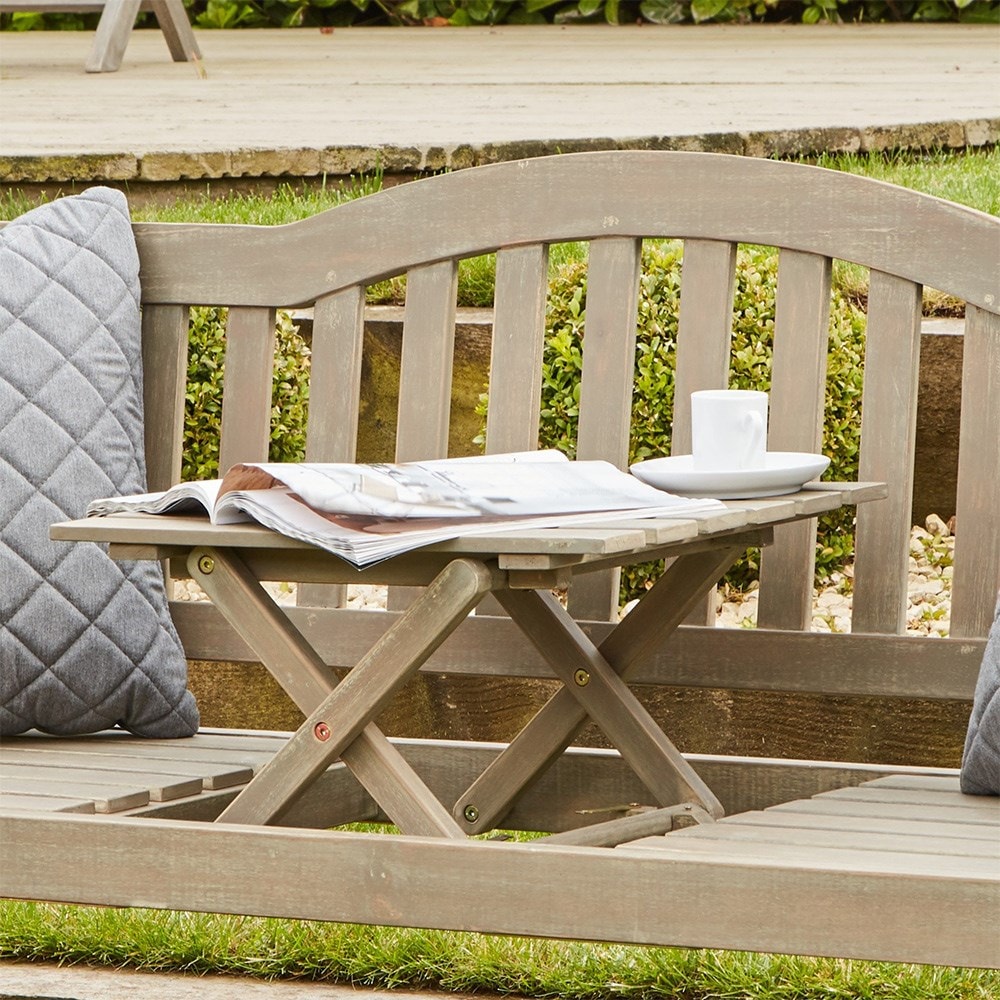 Garden bench with coffee table - greywashed