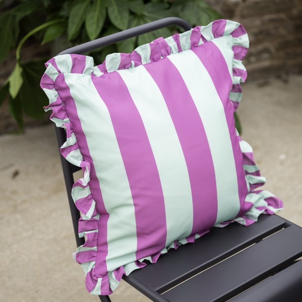 Bright stripe cushion - purple & turquoise