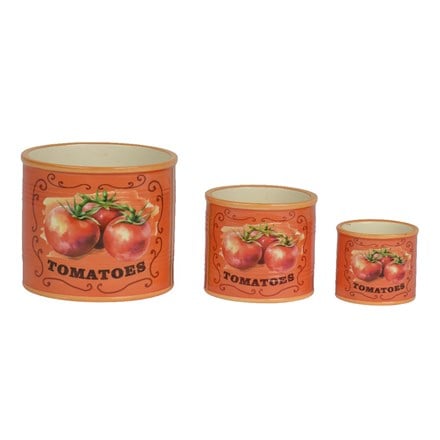 Metal tomato print plant pot - set of 3