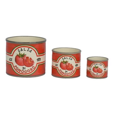 Metal tomato salsa print plant pot - set of 3