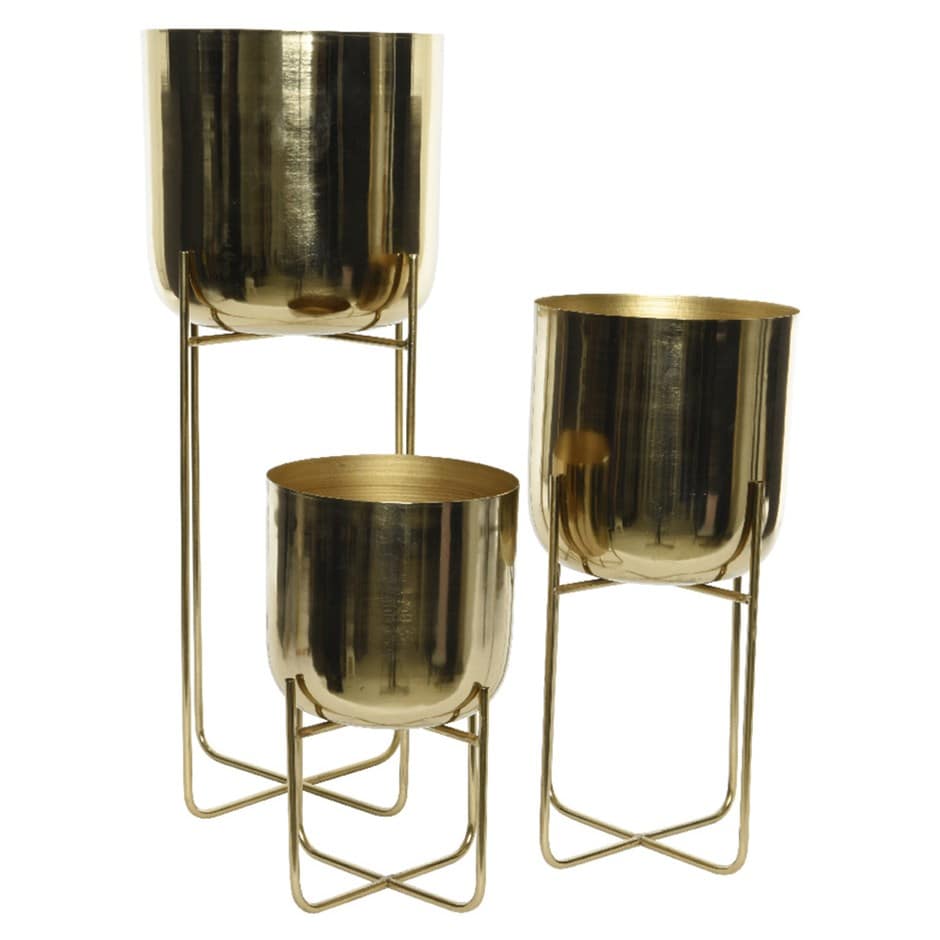Indoor metal plant pot with stand - gold