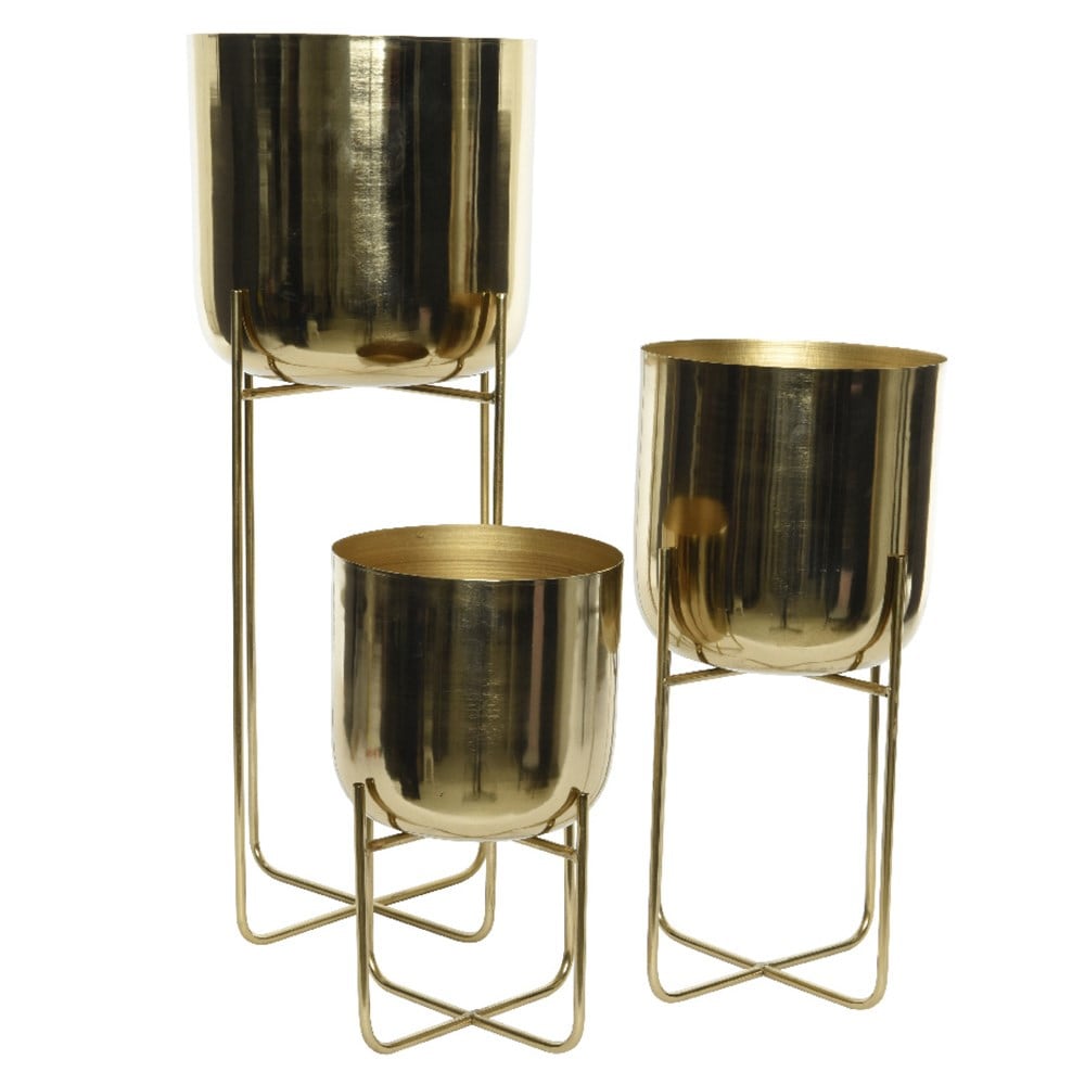 Indoor metal plant pot with stand - gold