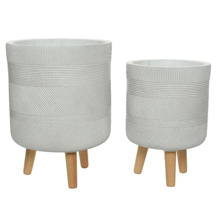 Embossed plant pot with legs set of 2 - off white