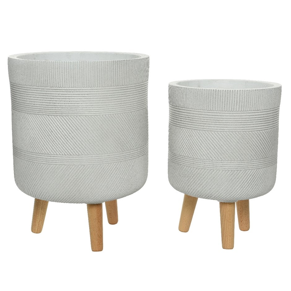 Embossed plant pot with legs set of 2 - off white