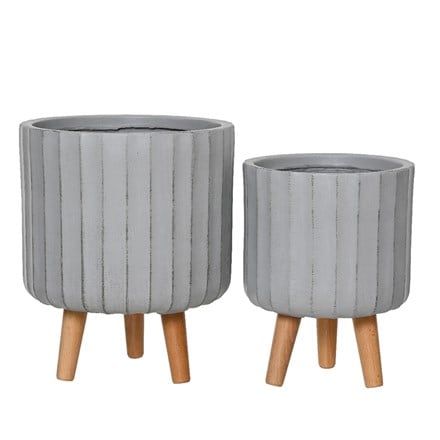 Vertical rib plant pot with legs set of 2 - off white