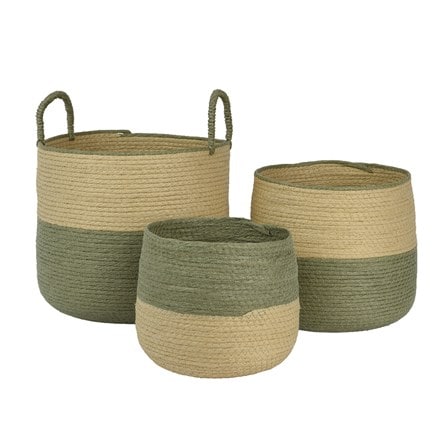 Set of three woven plant pot - khaki & beige