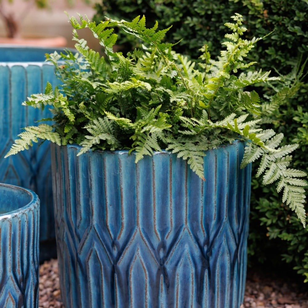 Deco glazed terracotta pot - teal