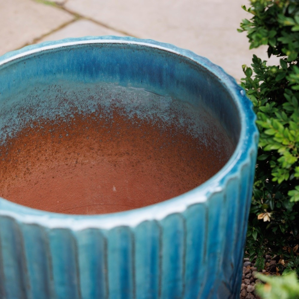 Deco glazed terracotta pot - teal