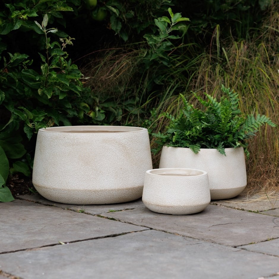 Set of three low bowl planters - sand