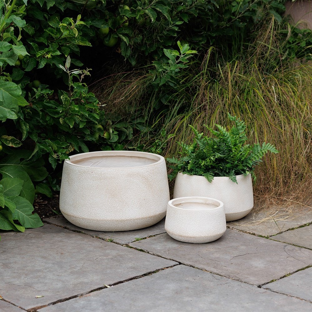 Set of three low bowl planters - sand