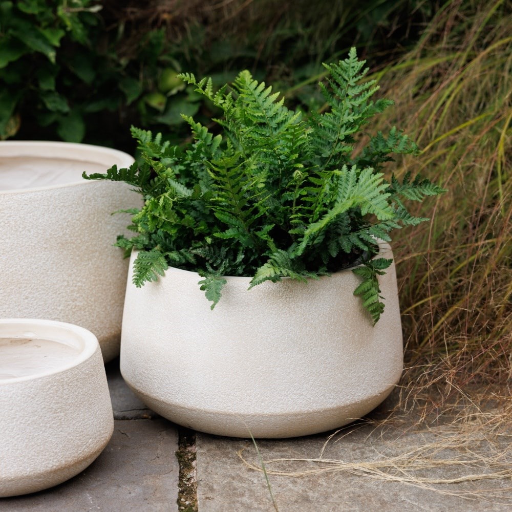 Set of three low bowl planters - sand