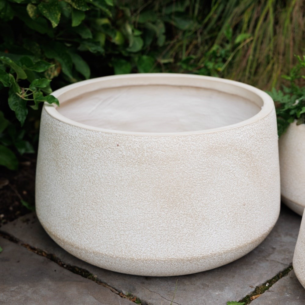 Set of three low bowl planters - sand