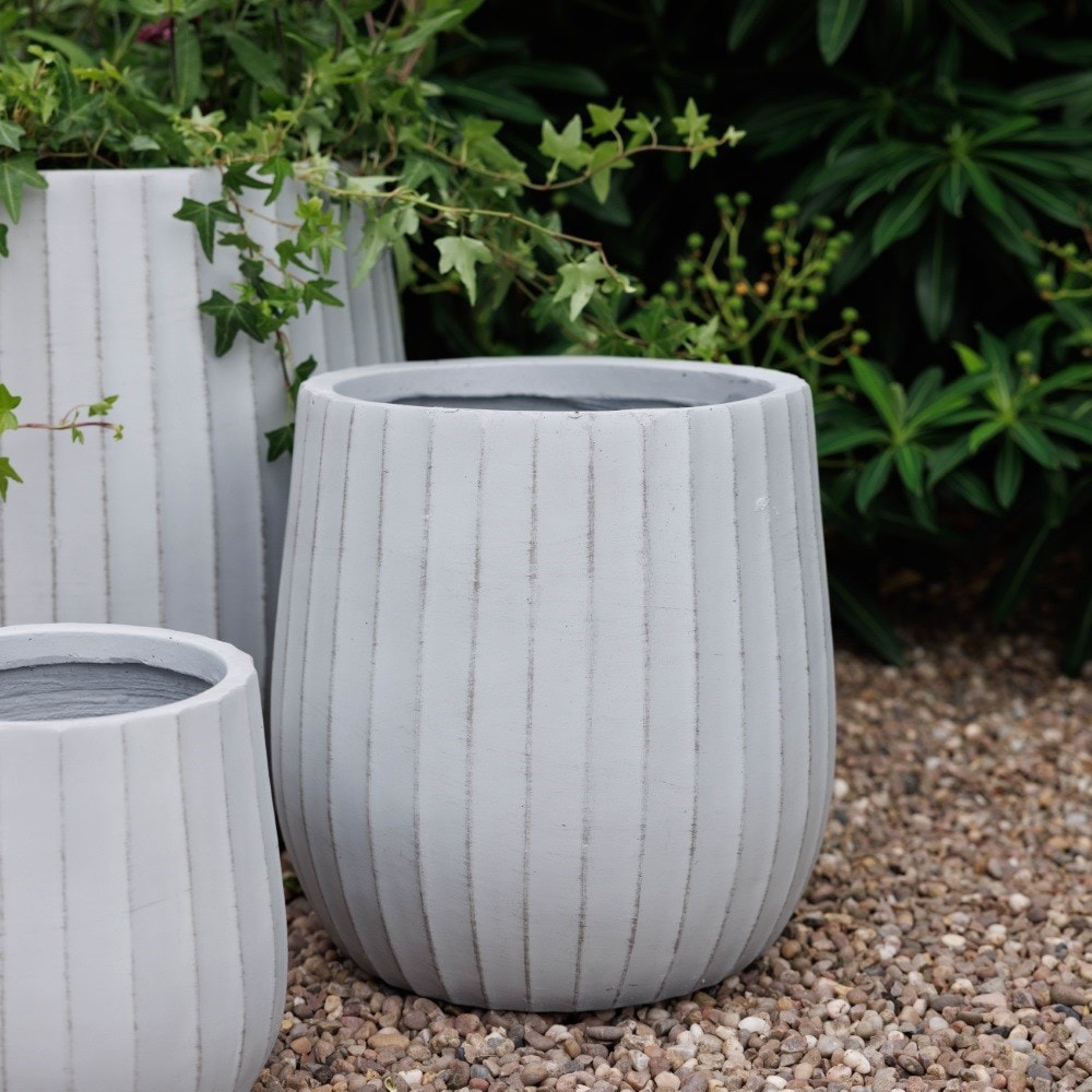 Set of three column ribbed pots - smoke grey