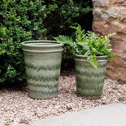 Reactive glaze tapered pot - emerald