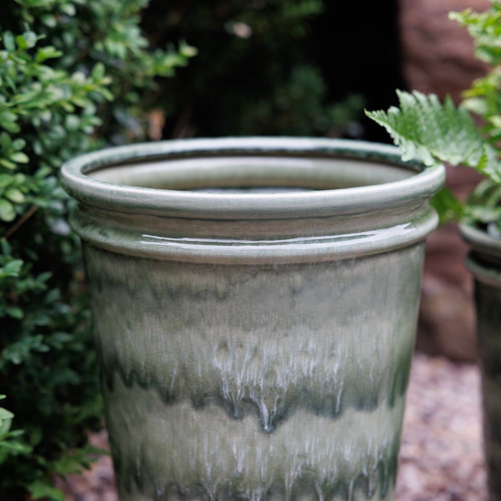 Reactive glaze tapered pot - emerald