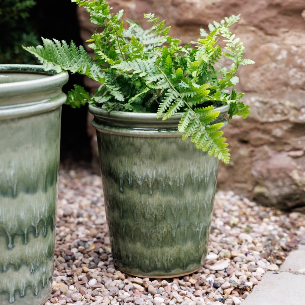 Reactive glaze tapered pot - emerald