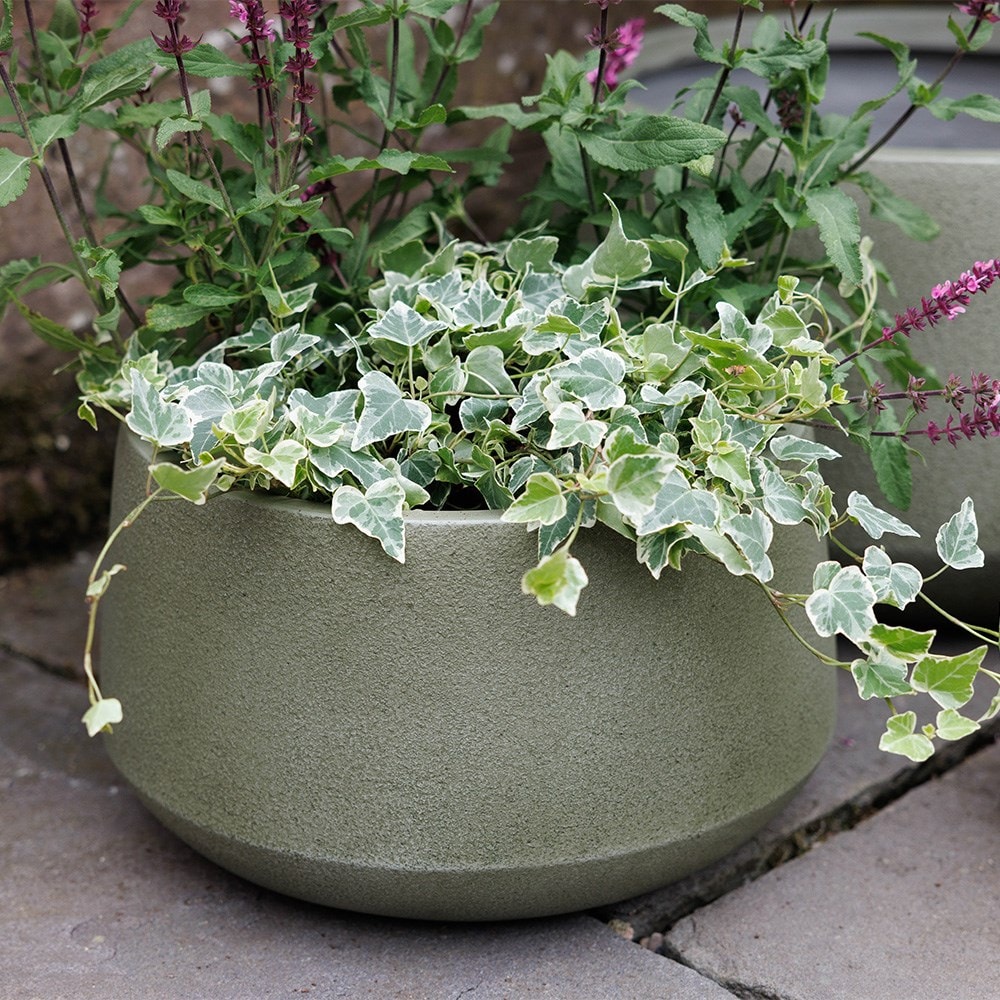 Set of three low bowl planters - khaki