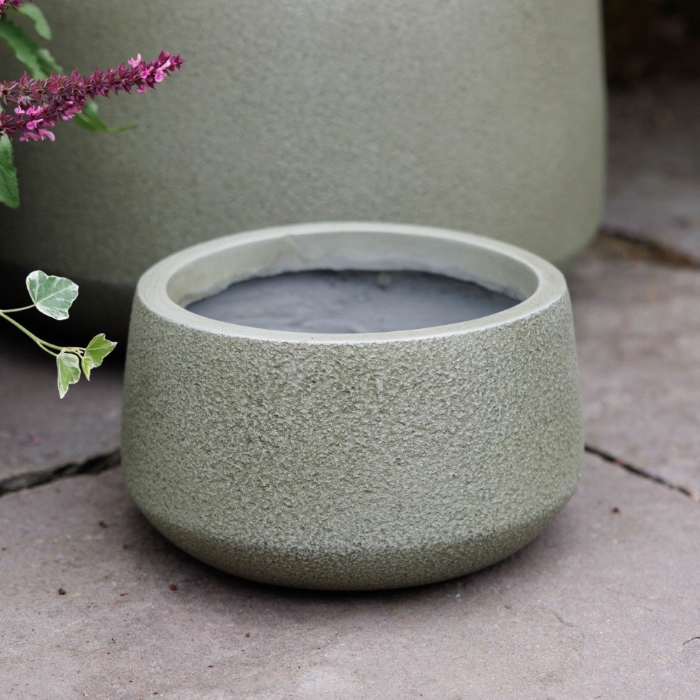Set of three low bowl planters - khaki