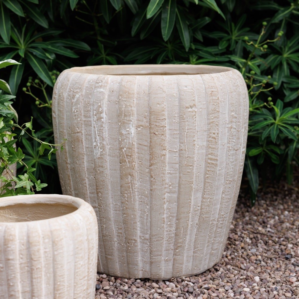 Set of three large ribbed planters - sand