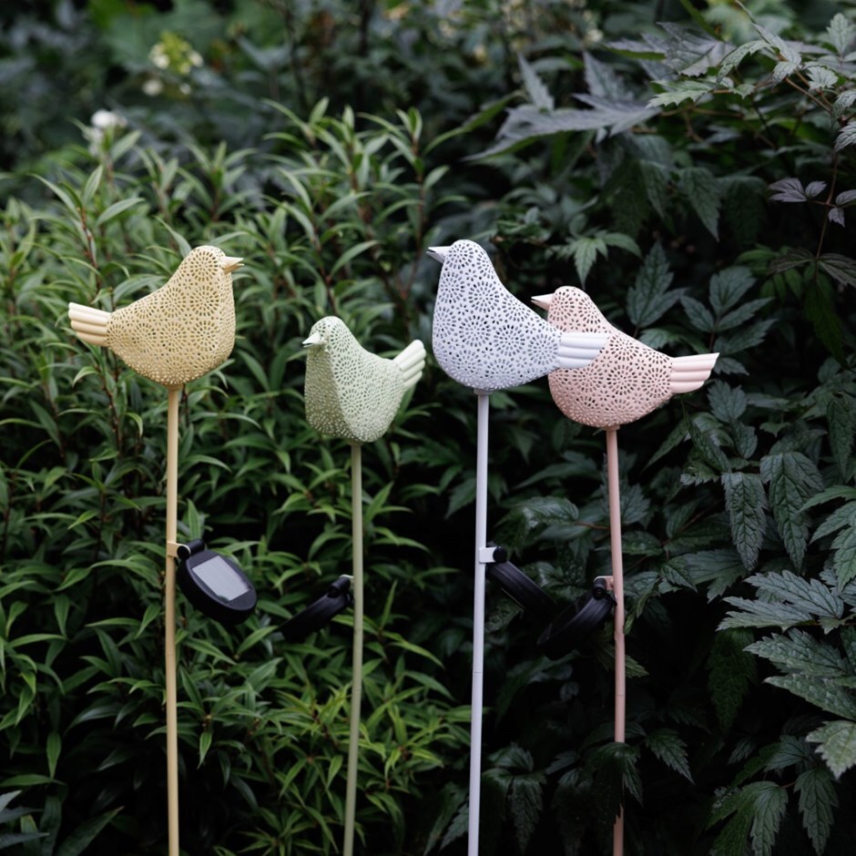 Set of four solar bird lights 