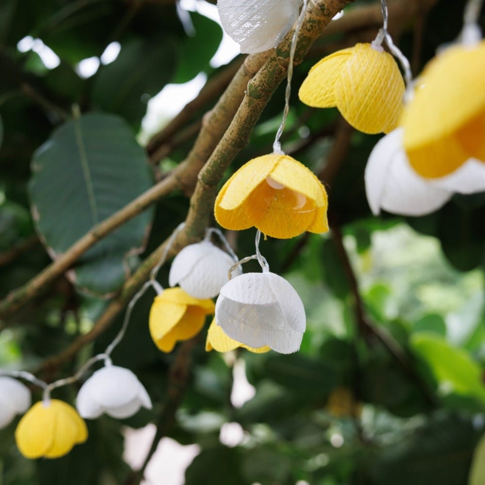 Floral string lights - white and yellow