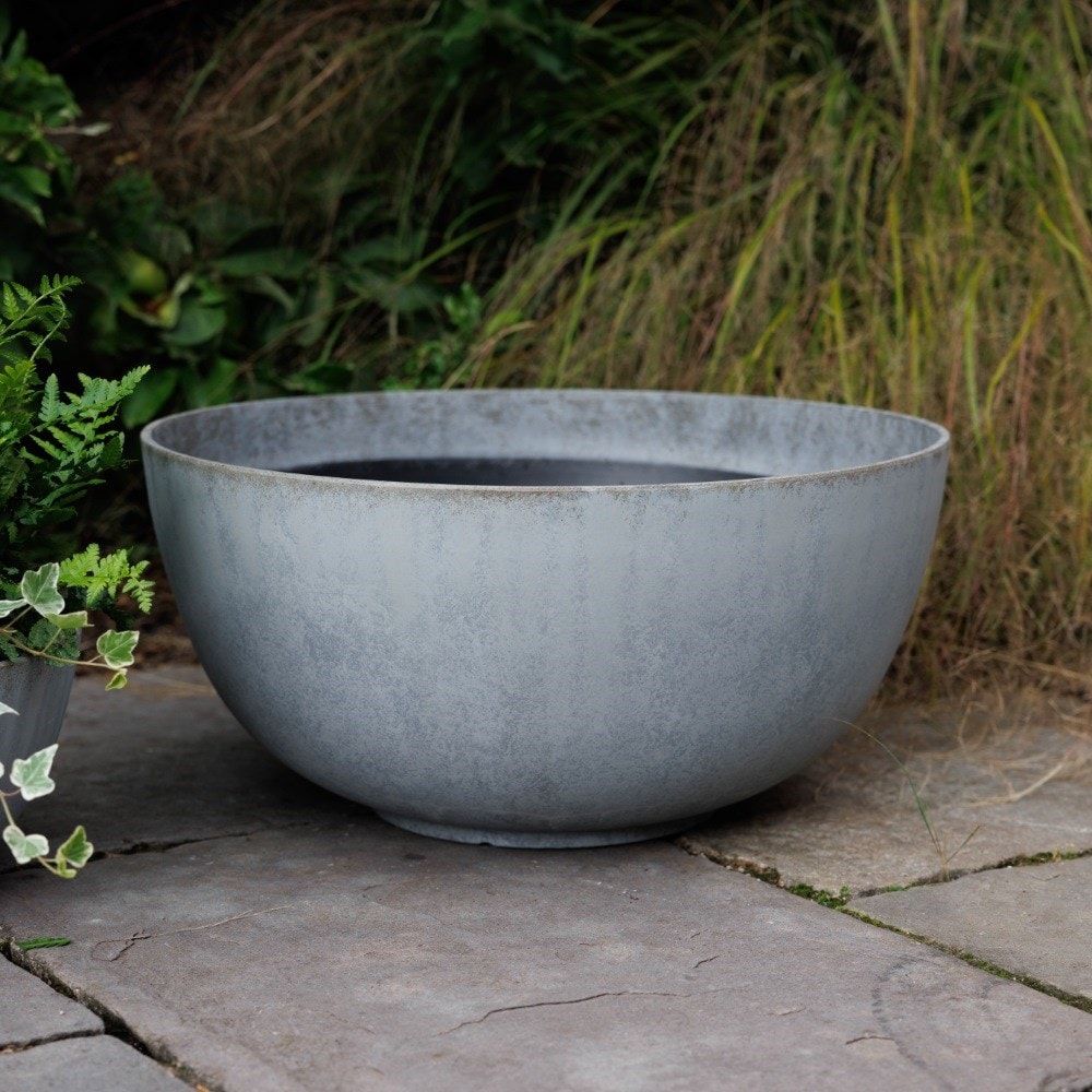 Stone effect bowl planter