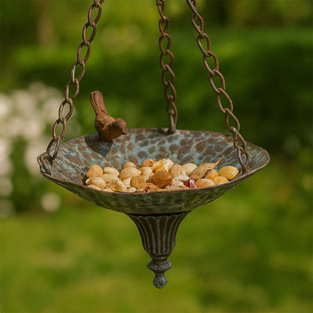 Hanging bird feeder - antique verdigris 