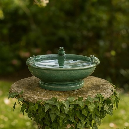 Ceramic glazed standing bird bath - marble green