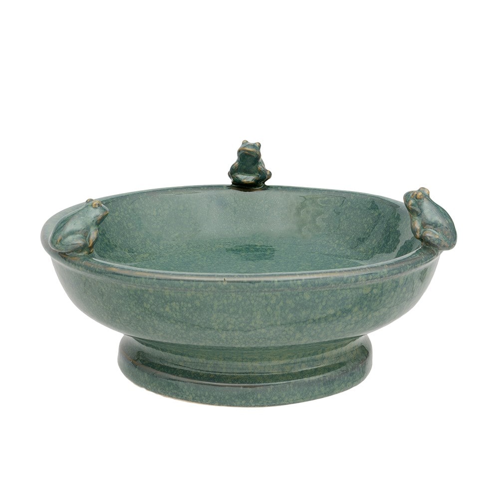 Ceramic glazed standing bird bath - marble green 