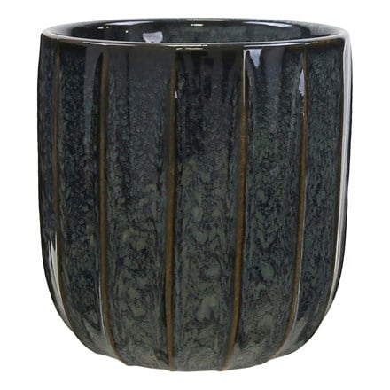 Glazed mottled ribbed plant pot - deep blue