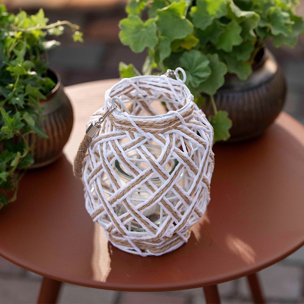 Cream and jute lantern with rope handle