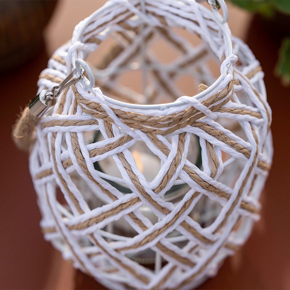 Cream and jute lantern with rope handle