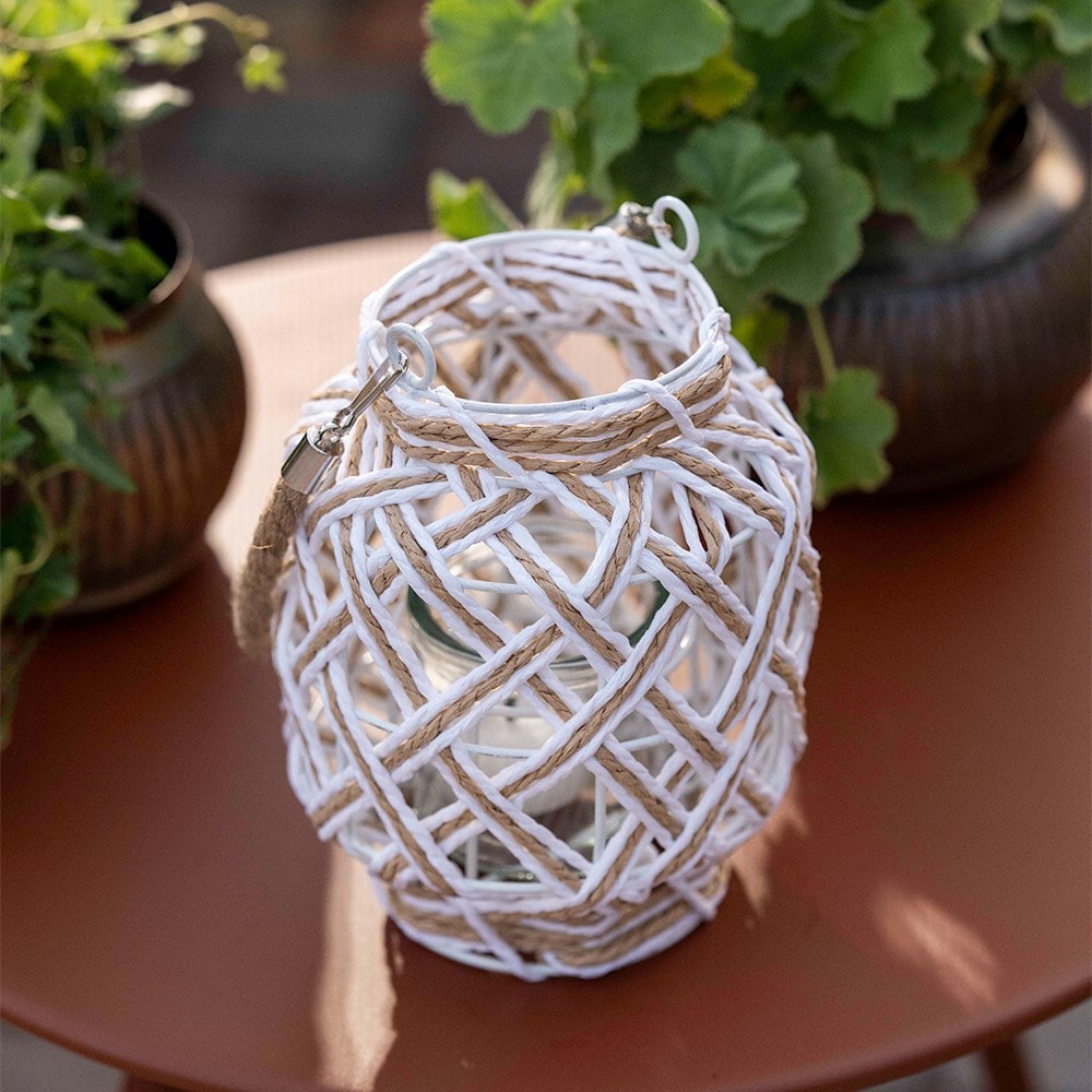 Cream and jute lantern with rope handle