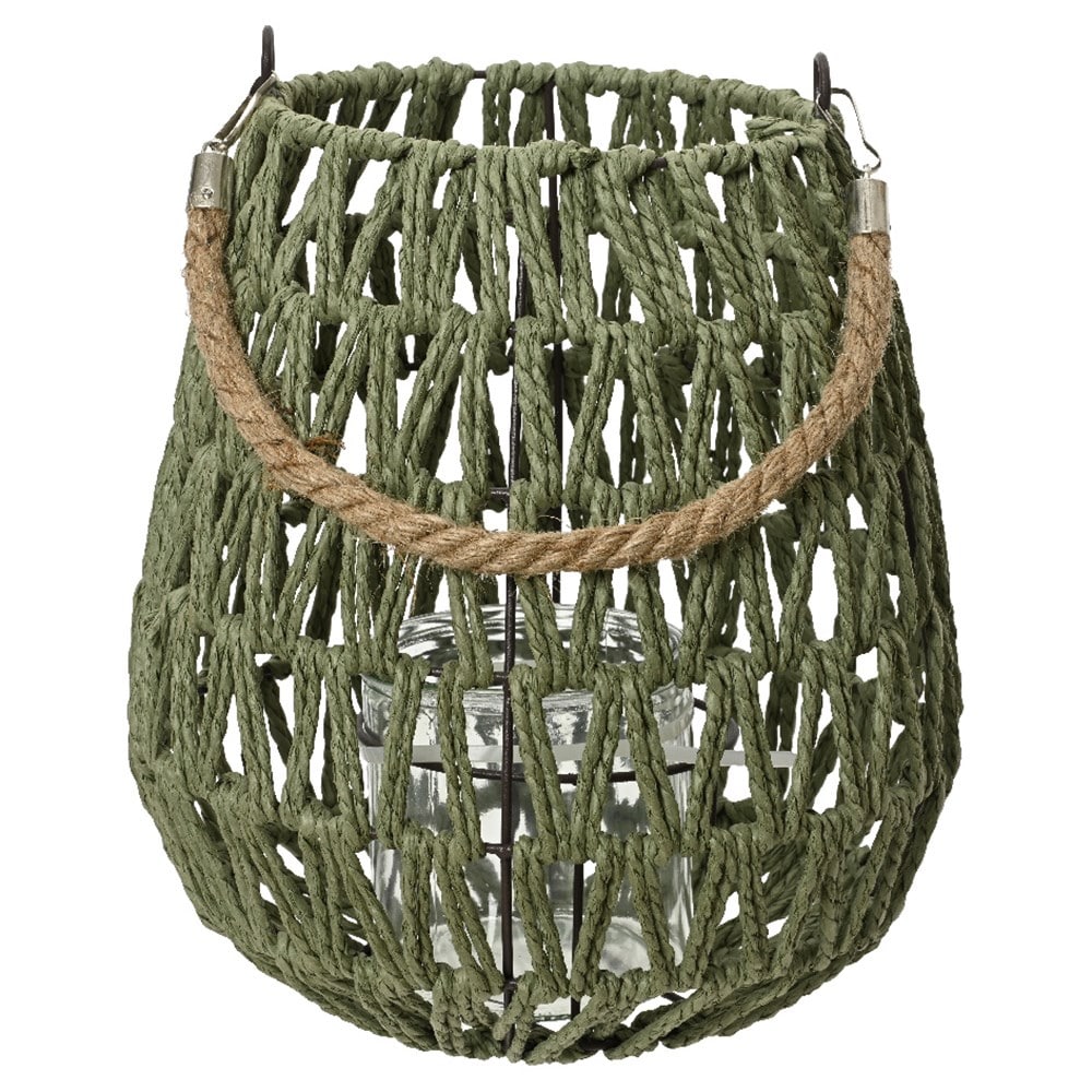 Green candle lantern with jute handle