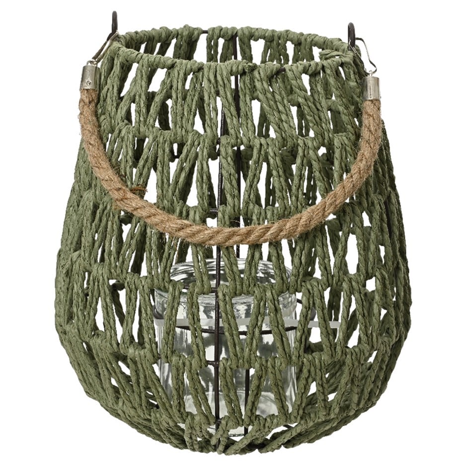 Green candle lantern with jute handle