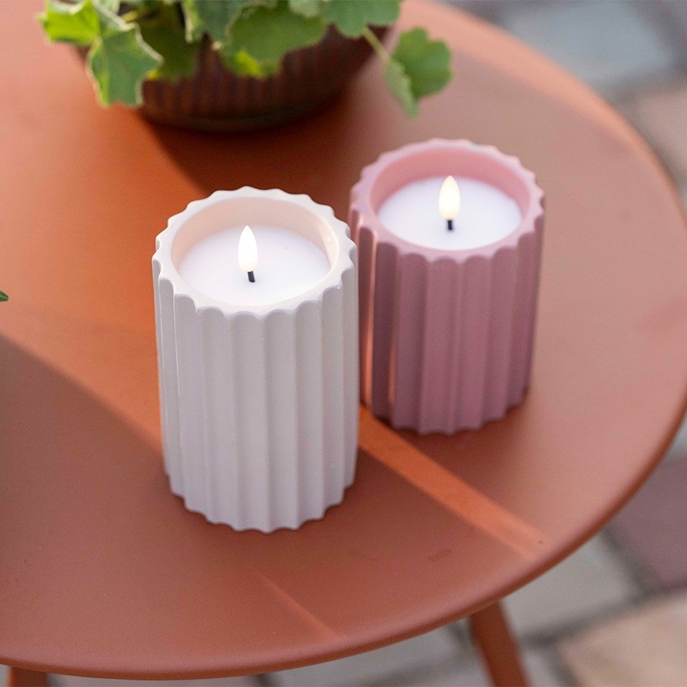 Ceramic ribbed LED candle - taupe