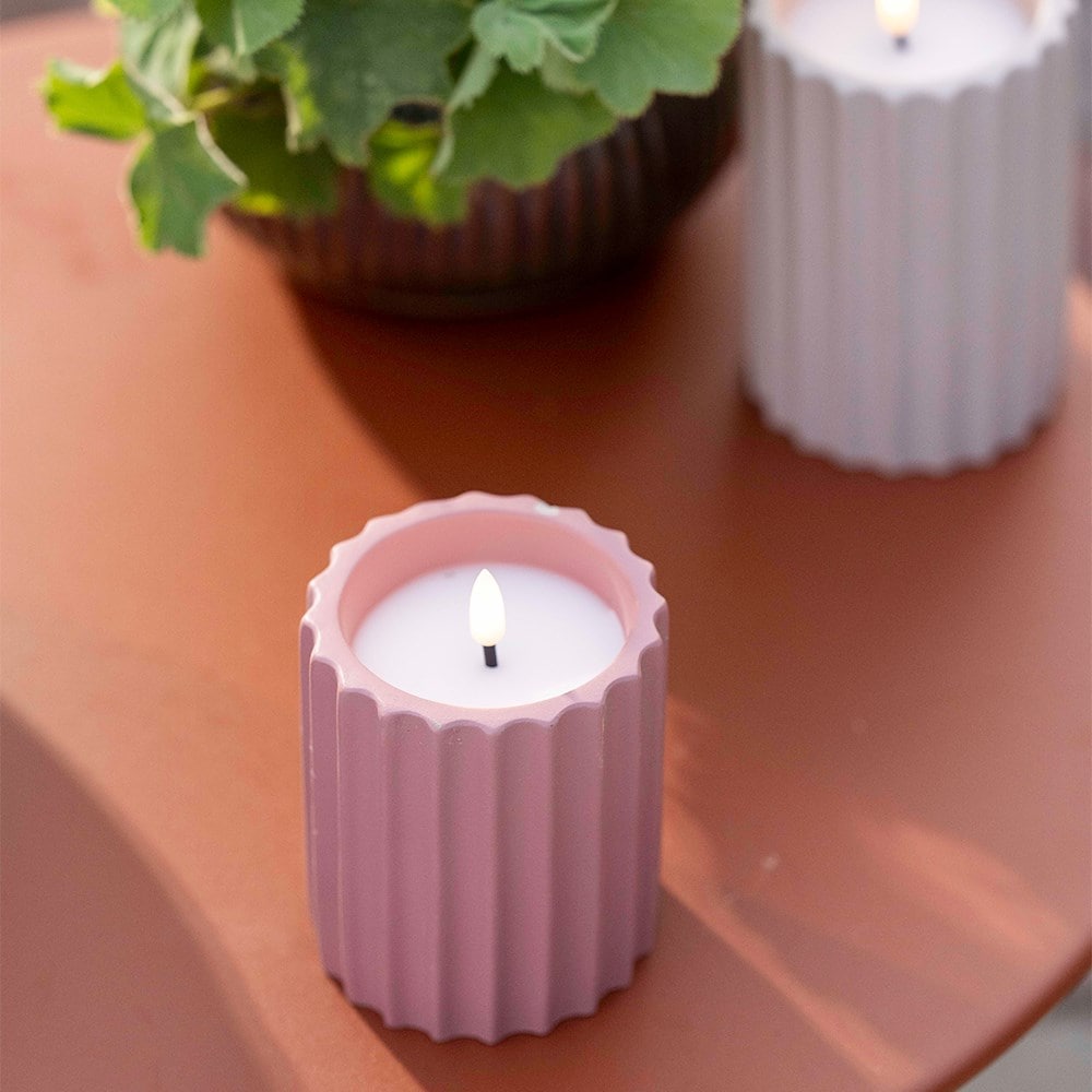 Ceramic ribbed LED candle - taupe