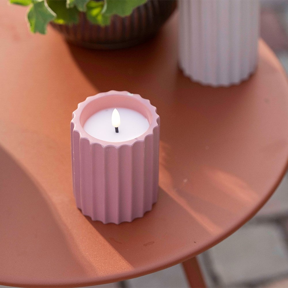 Ceramic ribbed LED candle - pink