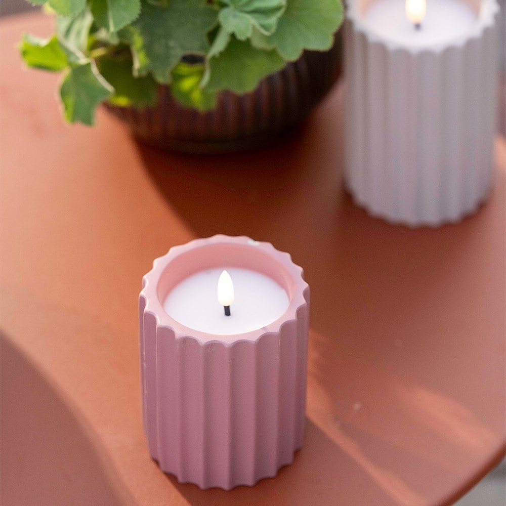 Ceramic ribbed LED candle - pink