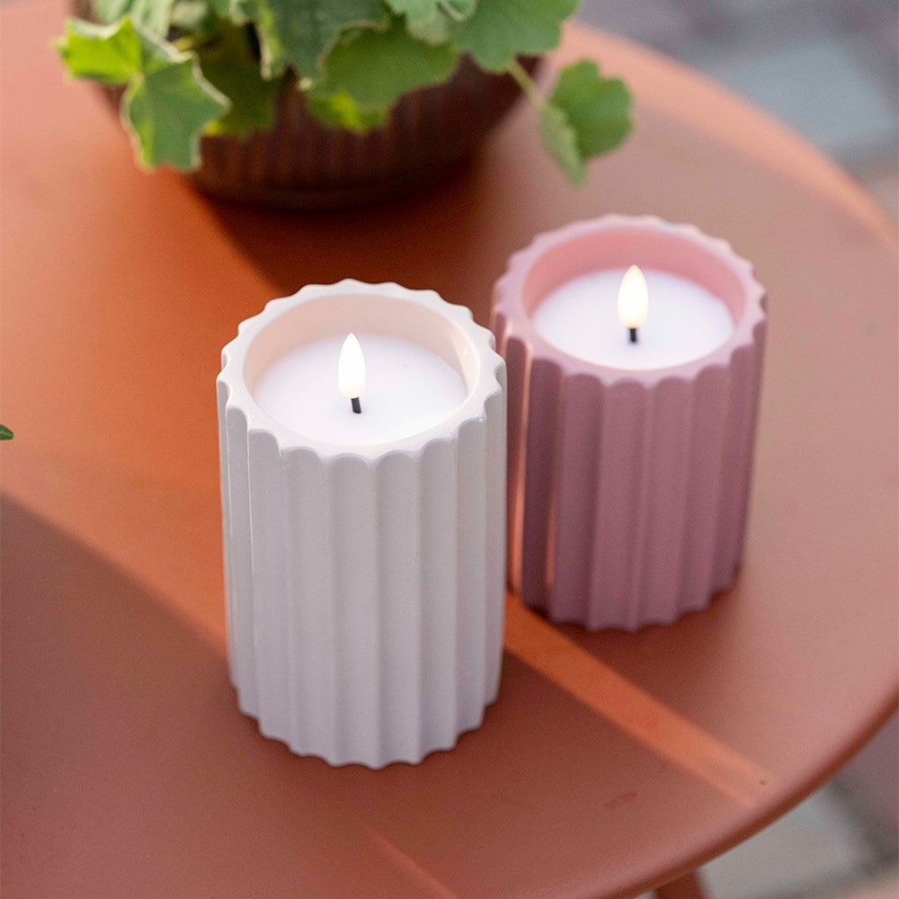 Ceramic ribbed LED candle - pink