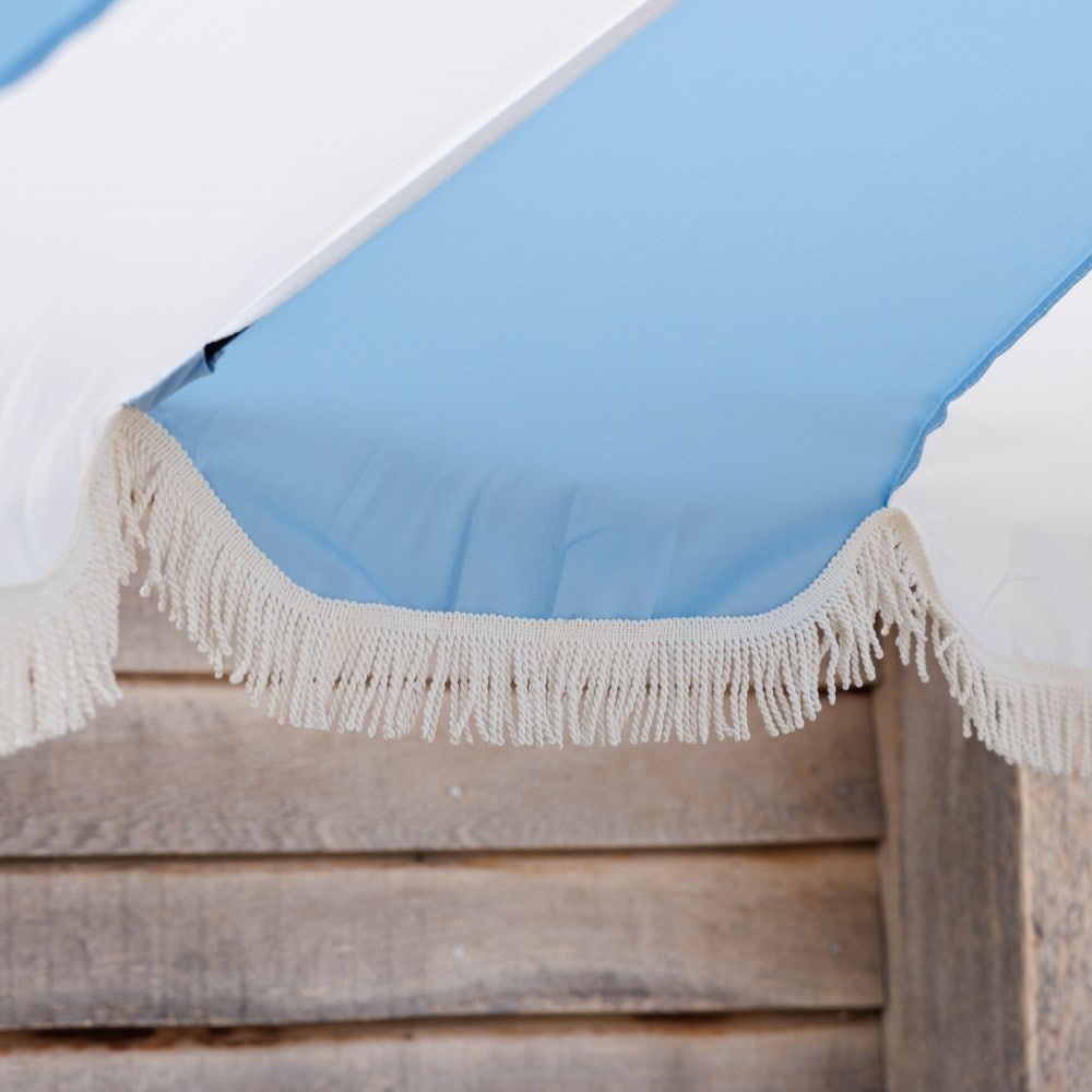 Tassel trim parasol blue and white