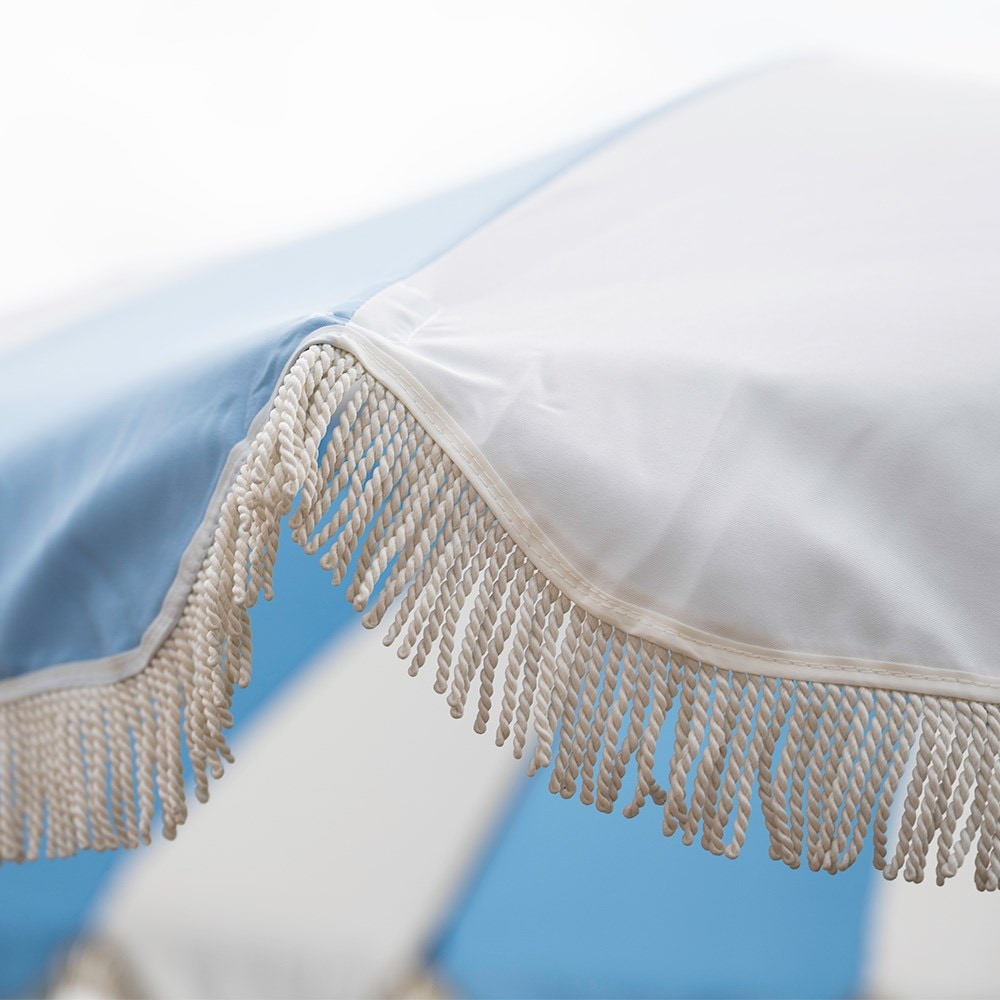 Tassel trim parasol blue and white