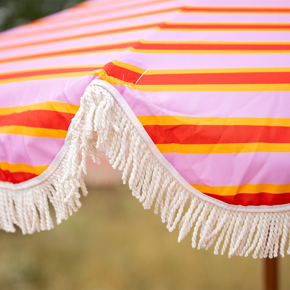 Tassel trim parasol - pink and red