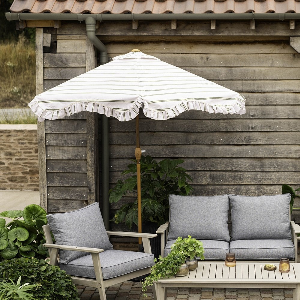 Green stripe ruffle edge parasol