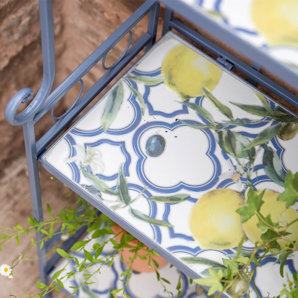Tiled pot stand with lemon design