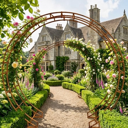 Round large moon garden arch - rust