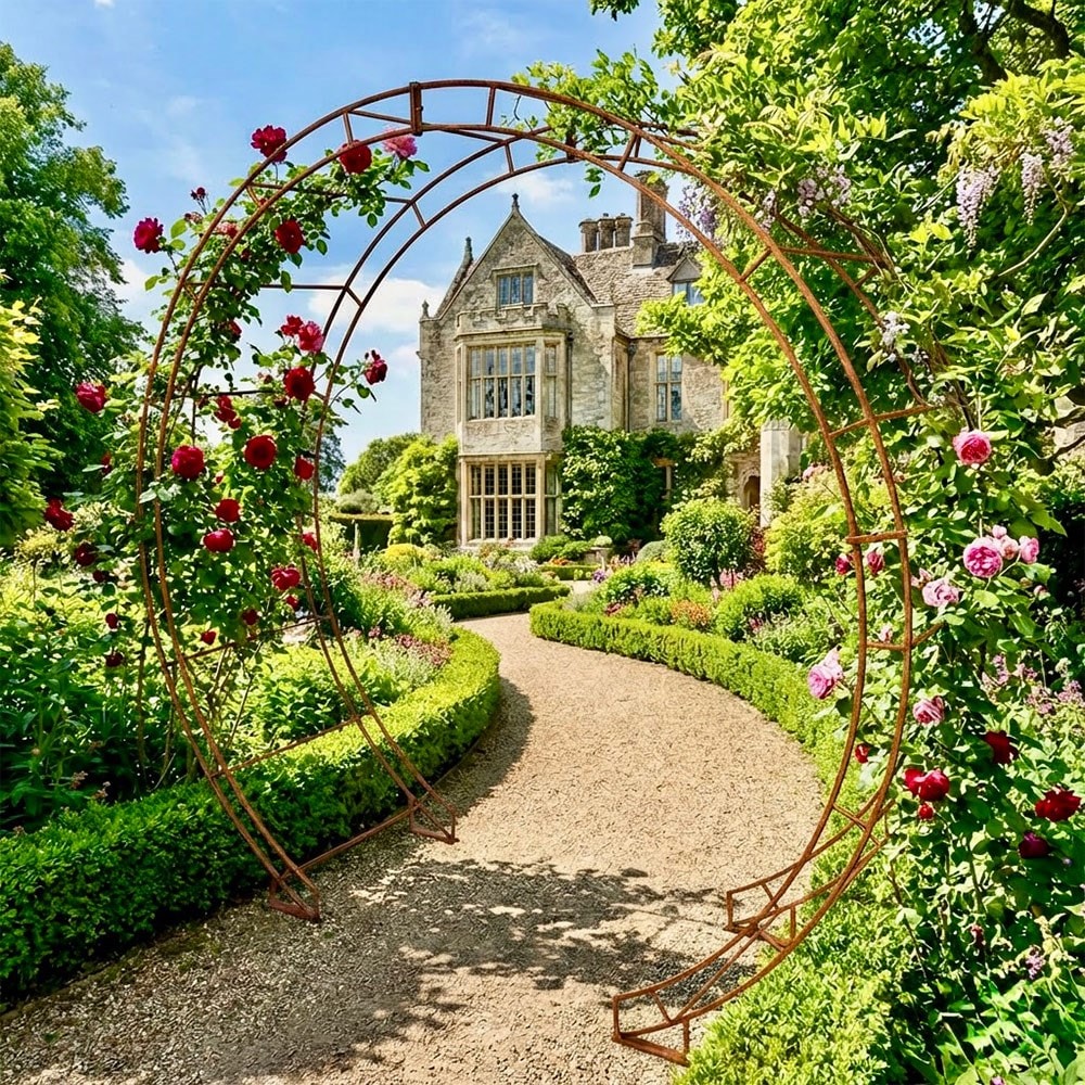 Round large moon garden arch - rust